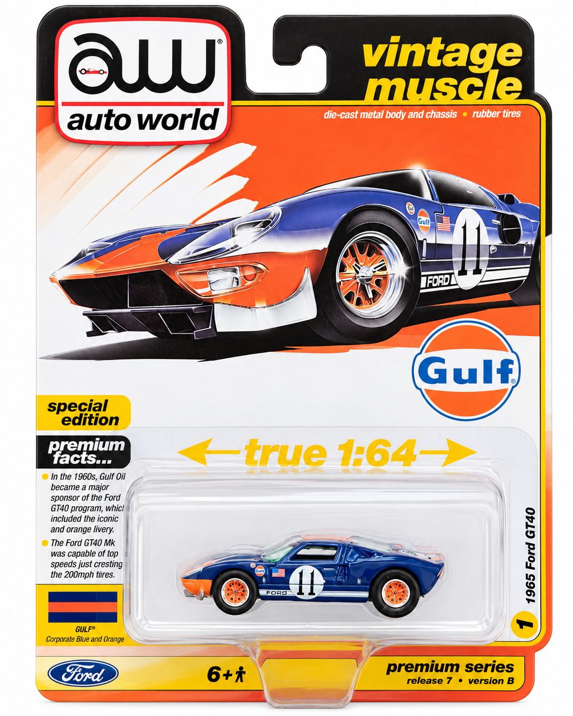 Auto World Vintage Muscle 1965 Ford GT40 Gulf Livery R7 VB