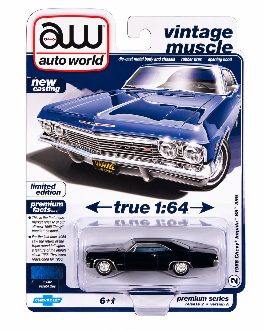 Auto World 1:64 2025 Premium R2A 1965 Chevrolet Impala SS Blue Model AWSP193A
