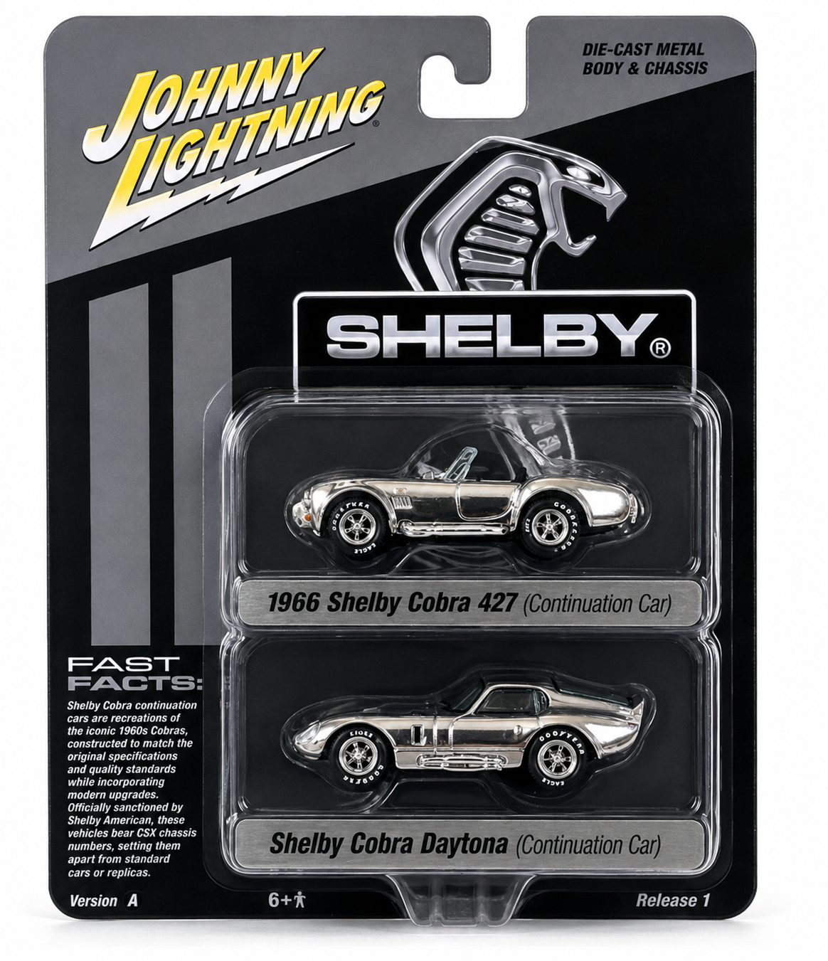 Johnny Lightning Die-Cast 2 Pack 1:64 1966 Shelby Cobra 427 & Daytona Chrome
