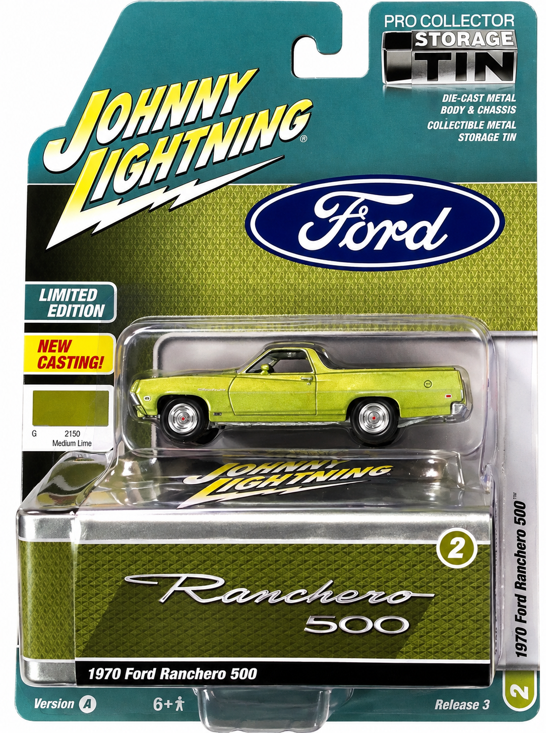 Johnny Lightning 1970 Ford Ranchero 500 Collector Tin 1/64 - Lime Poly