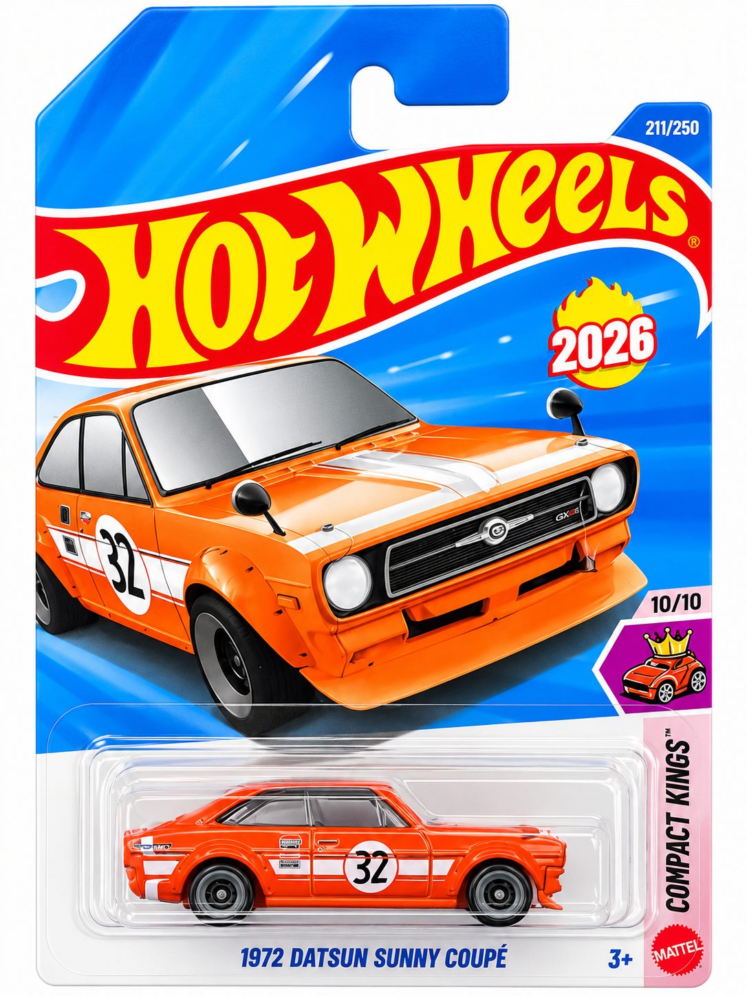 Hot Wheels 2026 HW Compact Kings 10/10 Orange 1972 Datsun Sunny Coupe