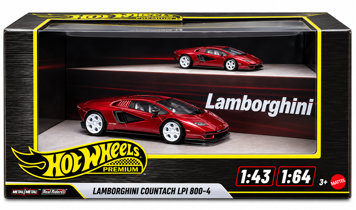 Hot Wheels Premium 1:43 & 1:64 Lamborghini Countach LPI 800-4 Red Dual Scale