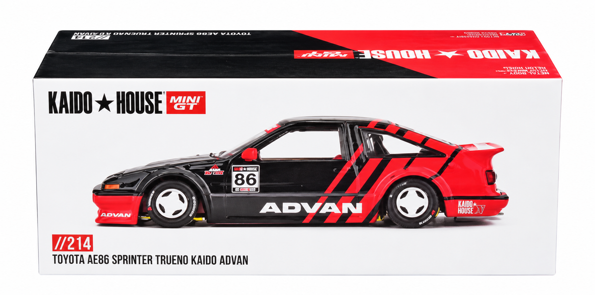 Toyota AE86 Sprinter Trueno RHD #86 "Kaido ADVAN" Black and Red