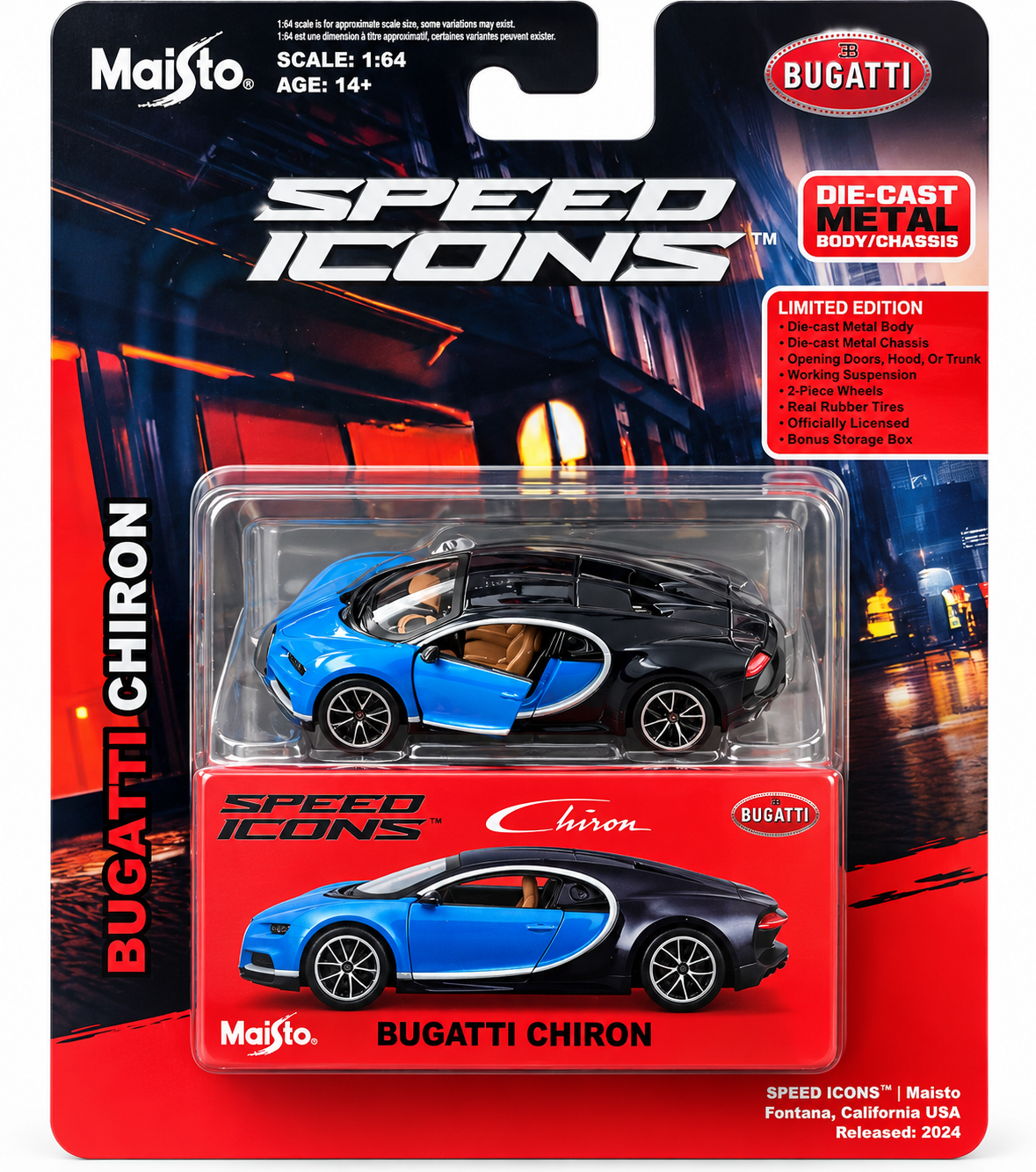Maisto 2026 Speed Icons Bugatti Chiron Italian Blue/Black 1:64