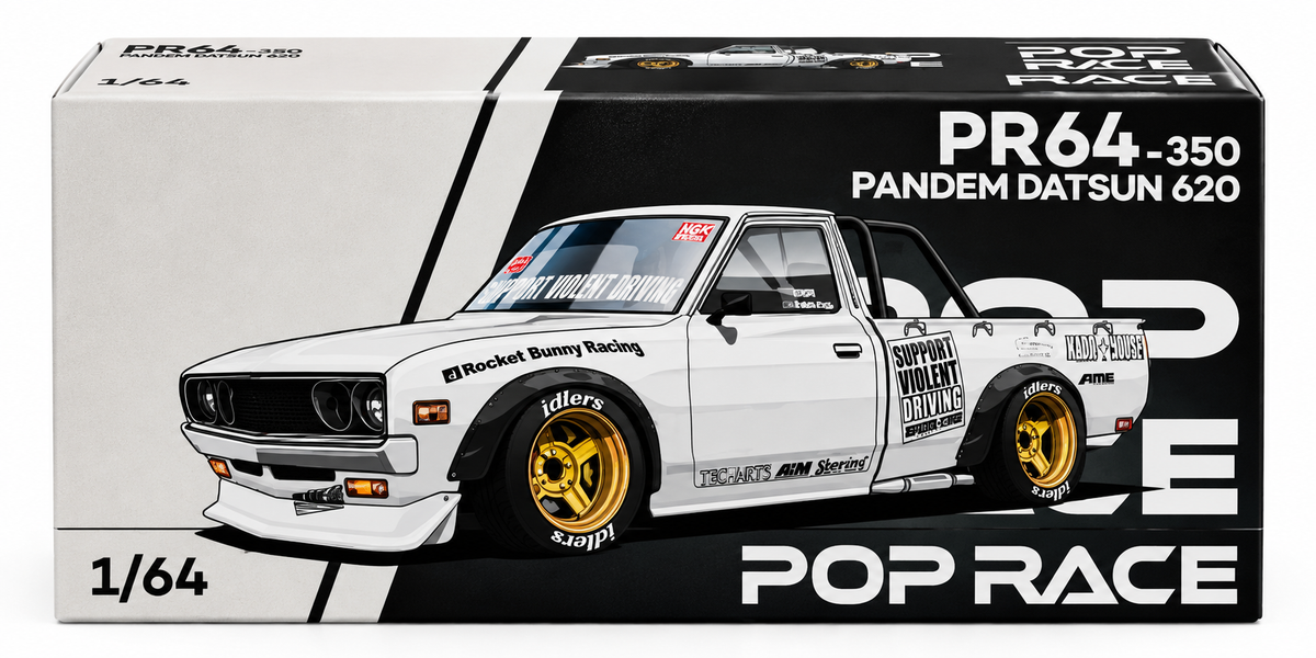 POP RACE Datsun Pandem 620 Pickup Truck "Rocket Bunny Racing" White with Graphics