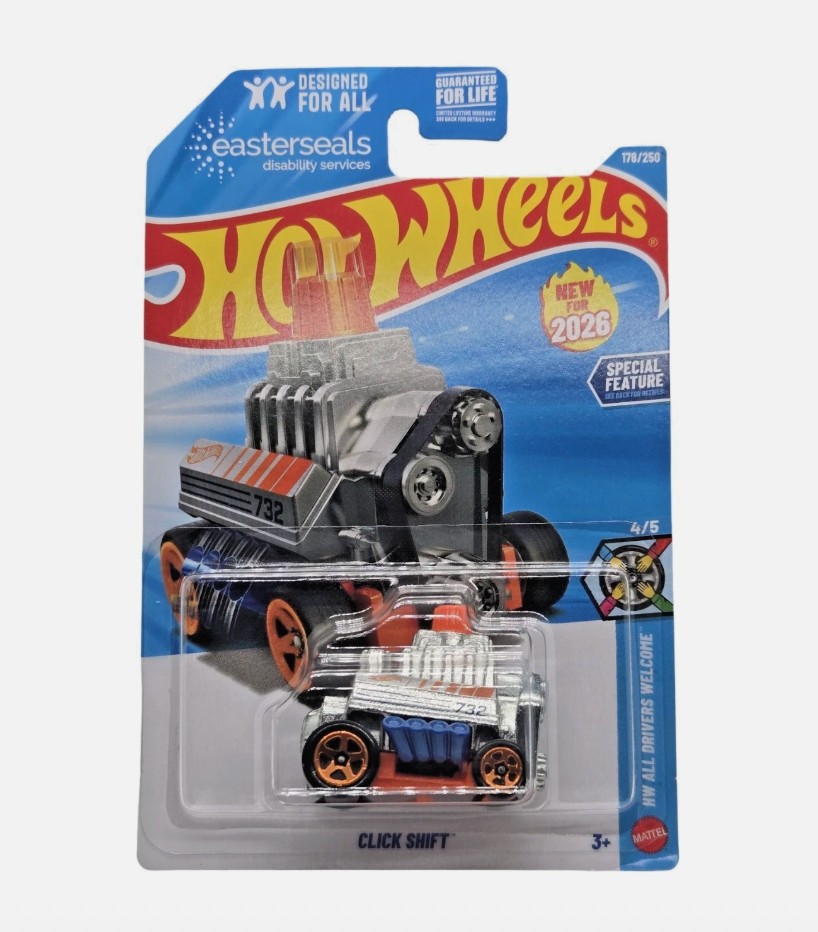 2026 Hot Wheels Click Shift #178 Silver Easter Seals