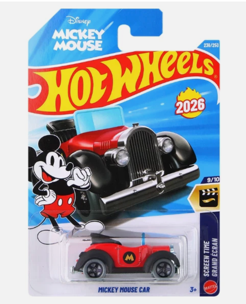Hot Wheels Screen Time Disney Mickey Mouse Car 1:64 Diecast Red/Black 2026