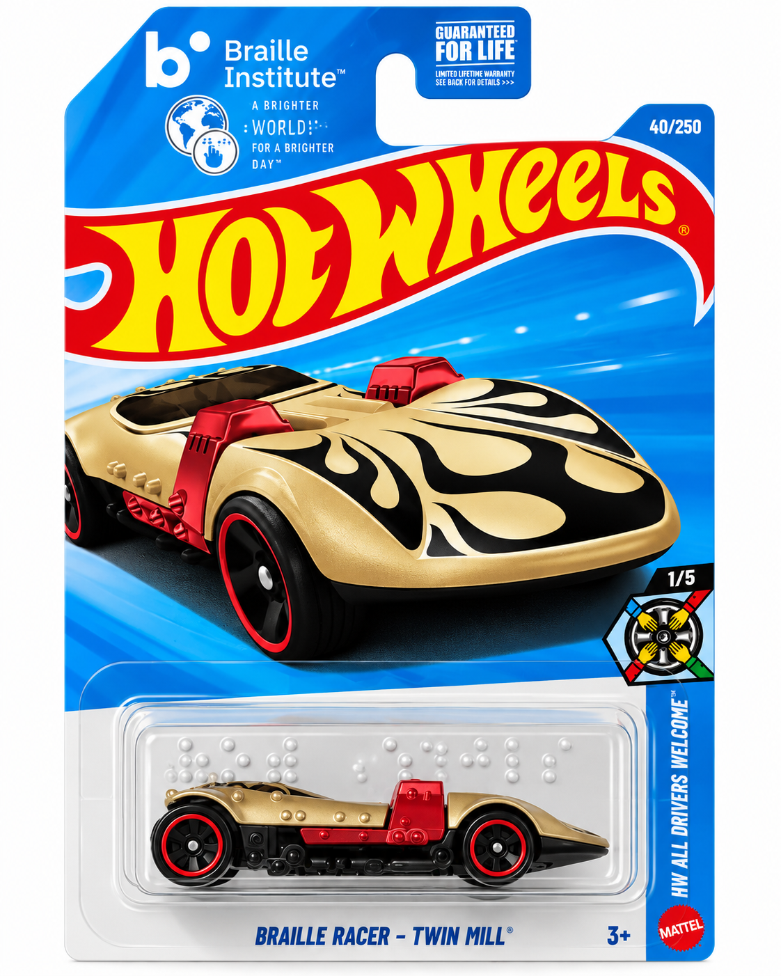 Hot Wheels Braille Racer Twin Mill 1:64 Black/Gold/Red Diecast