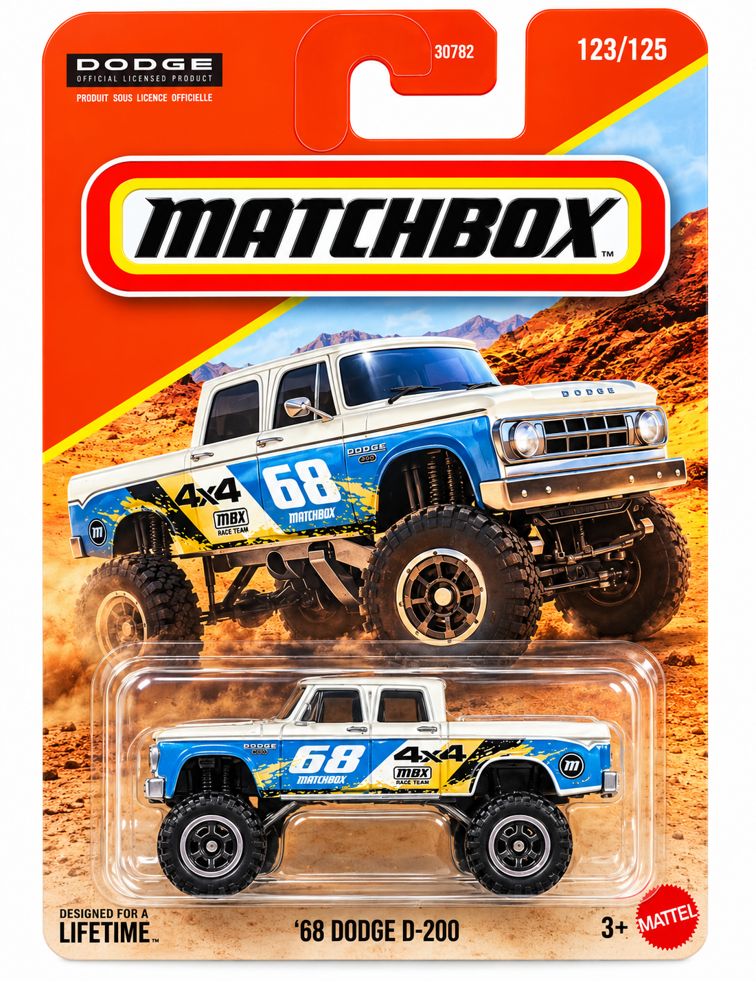 2026 Matchbox '68 Dodge D-200 4x4 Off Road Race Truck Blue White 123/125