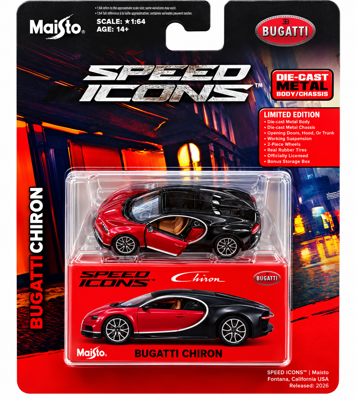 Maisto 2026 Speed Icons Bugatti Chiron Italian Ruby Red 1:64