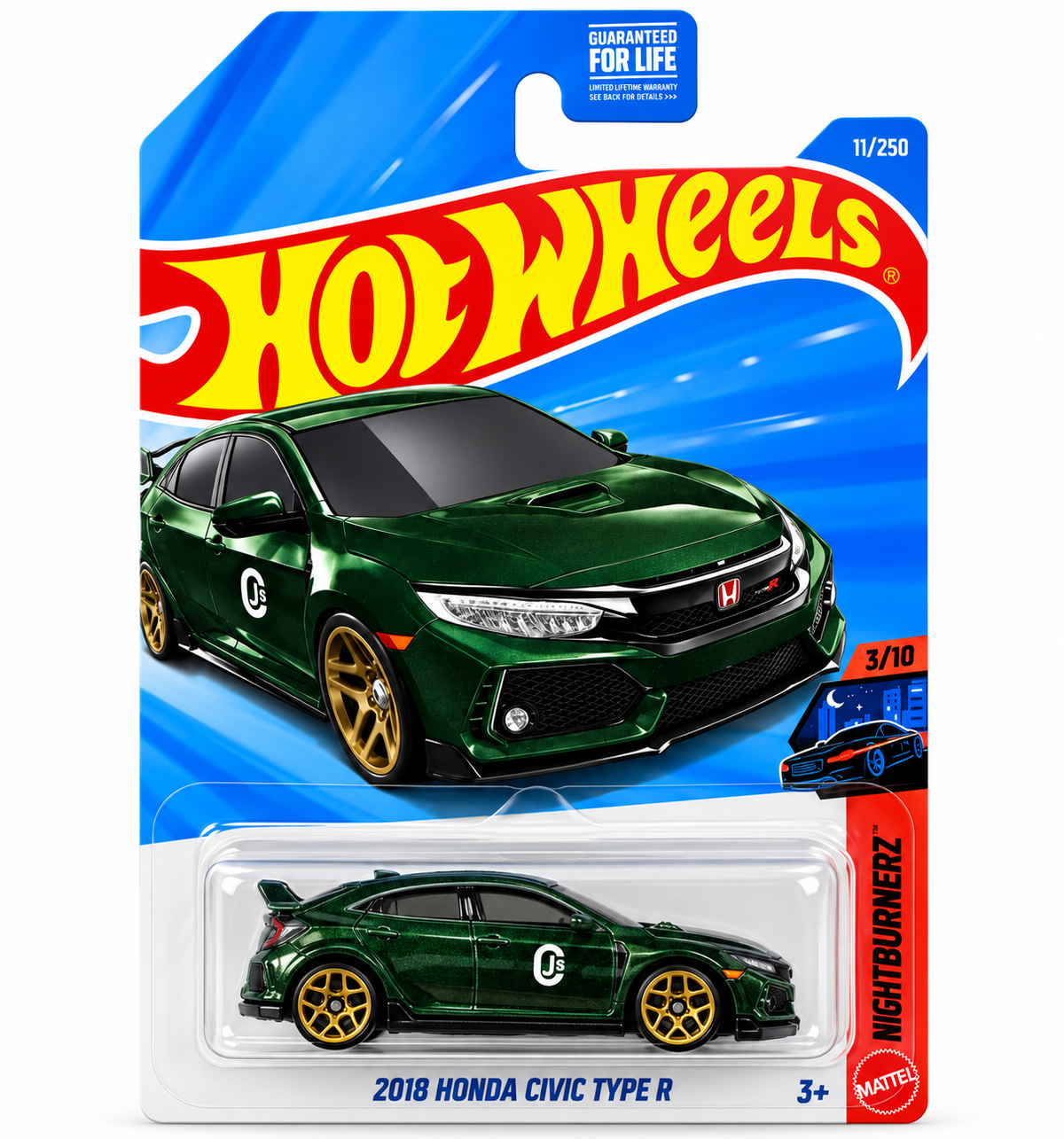 Hot Wheels ’18 Honda Civic Type R Nightburnerz 1:64 Green/Gold
