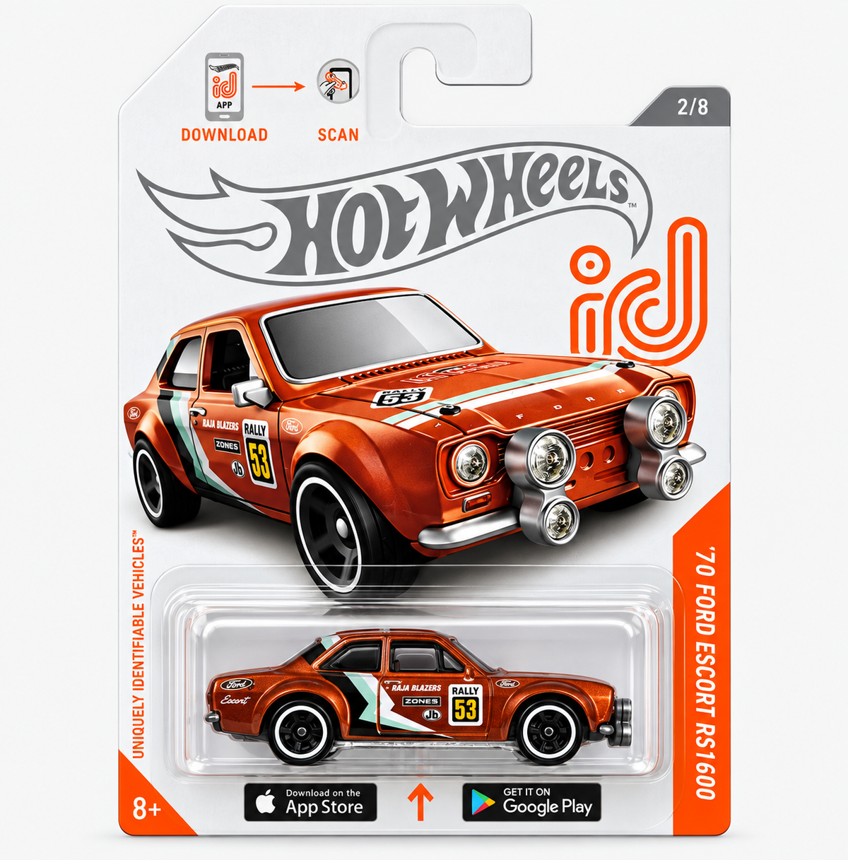 Hot Wheels Ford Escort RS1600 Orange Baja Blazers ID 1:64 Diecast Car