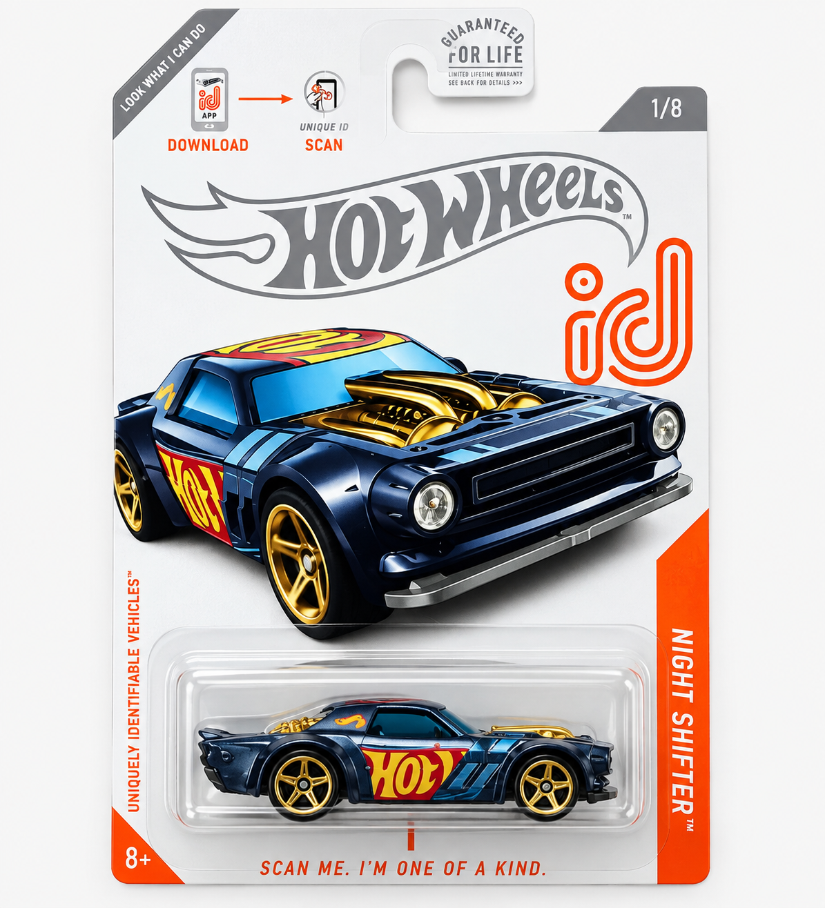 Hot Wheels Chase ID Car 1/64 NIGHT SHIFTER Steel Blue w/Gold Pr5 Spoke Wheel