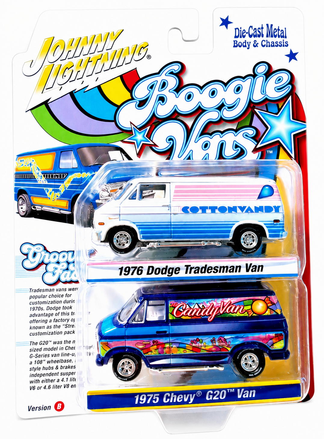 Johnny Lightning Boogie Vans Dodge Chevy 2-Pack 1:64 Blue Diecast JLPK024
