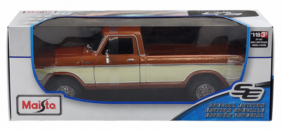 Maisto 1:18 Scale 1979 Ford F150 Ranger Pickup Truck Brown / Cream Diecast Model