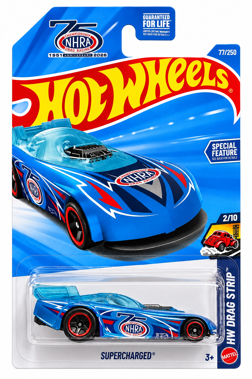 2026 Hot Wheels NHRA 75th Anniversary Drag Racer Blue Supercharged 77/250 2/10