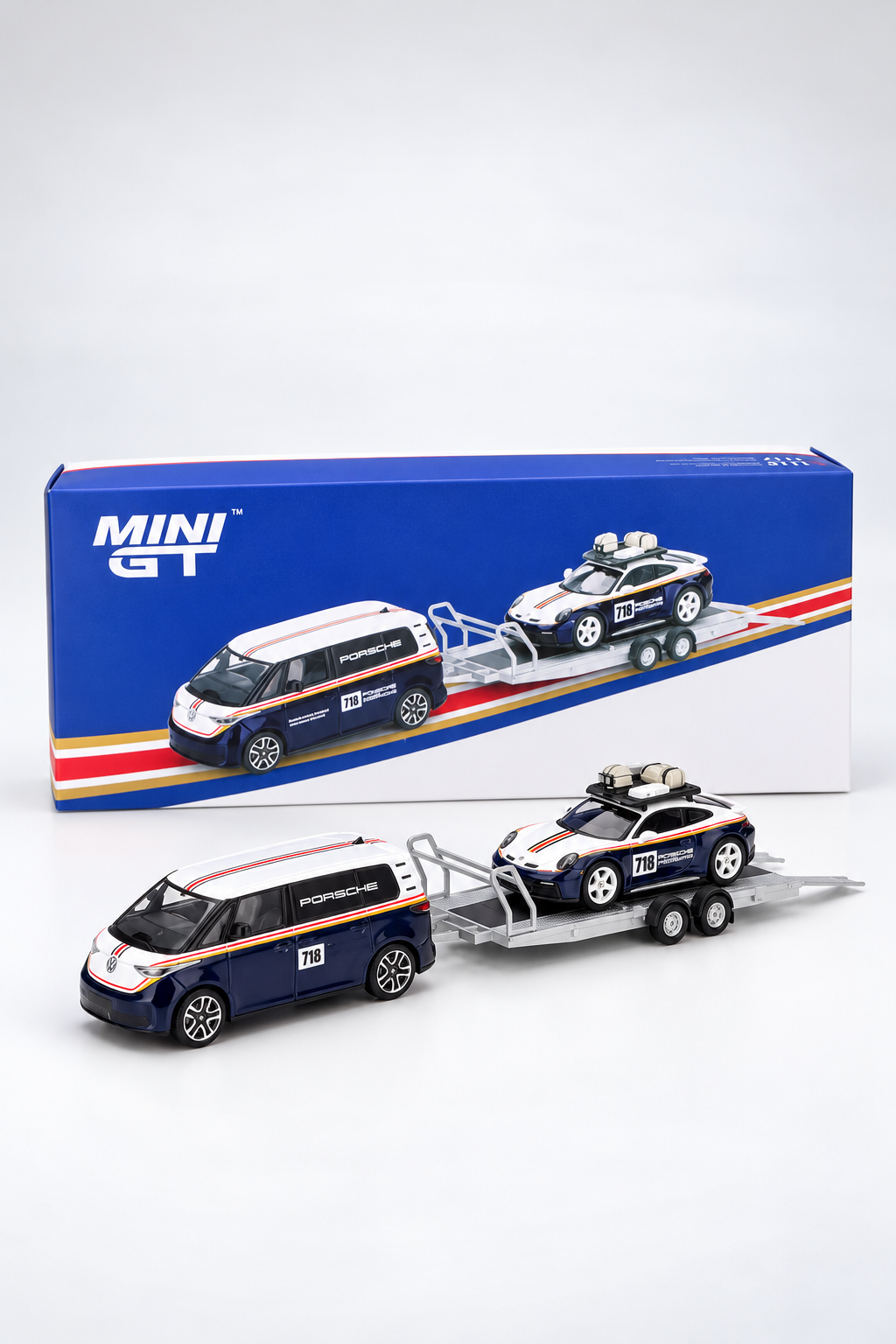 Mini GT 1:64 Porsche 911 Dakar #718 / Volkswagen ID. Buzz Porsche Centrum Gelderland Roughroads Set