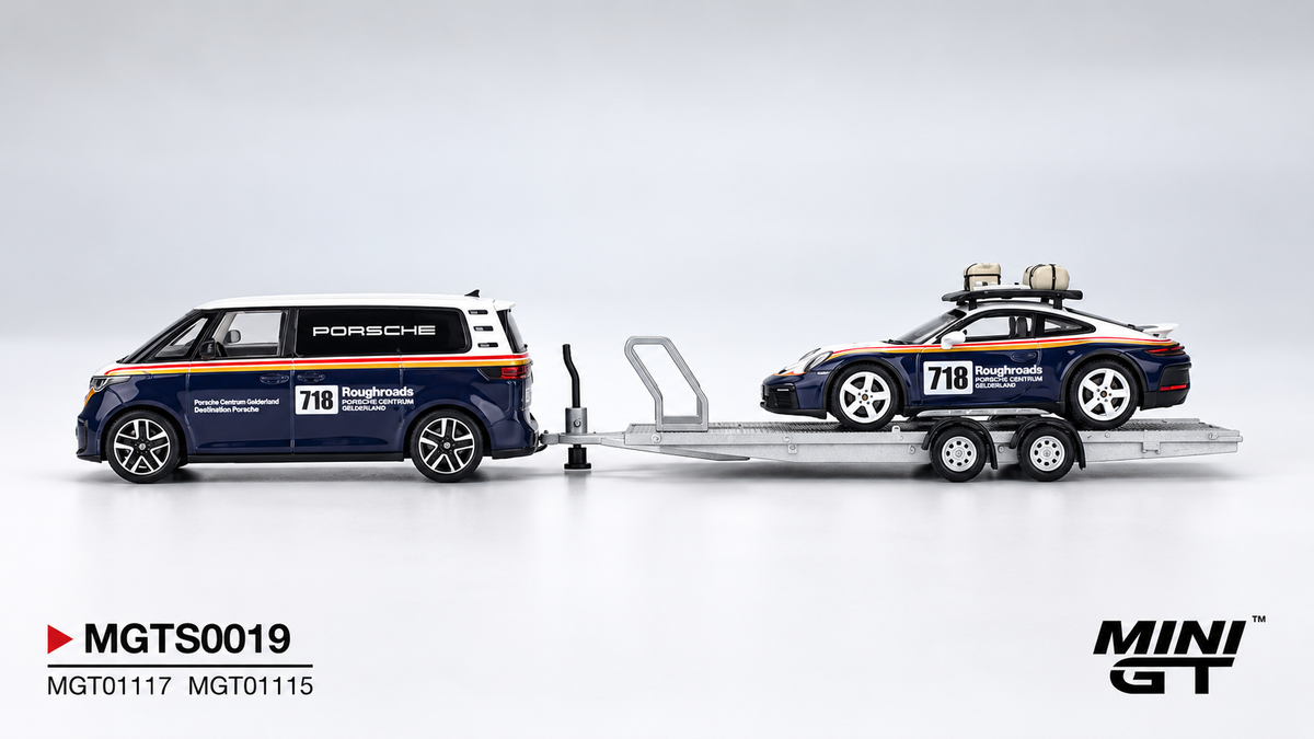 Mini GT 1:64 Porsche 911 Dakar #718 / Volkswagen ID. Buzz Porsche Centrum Gelderland Roughroads Set