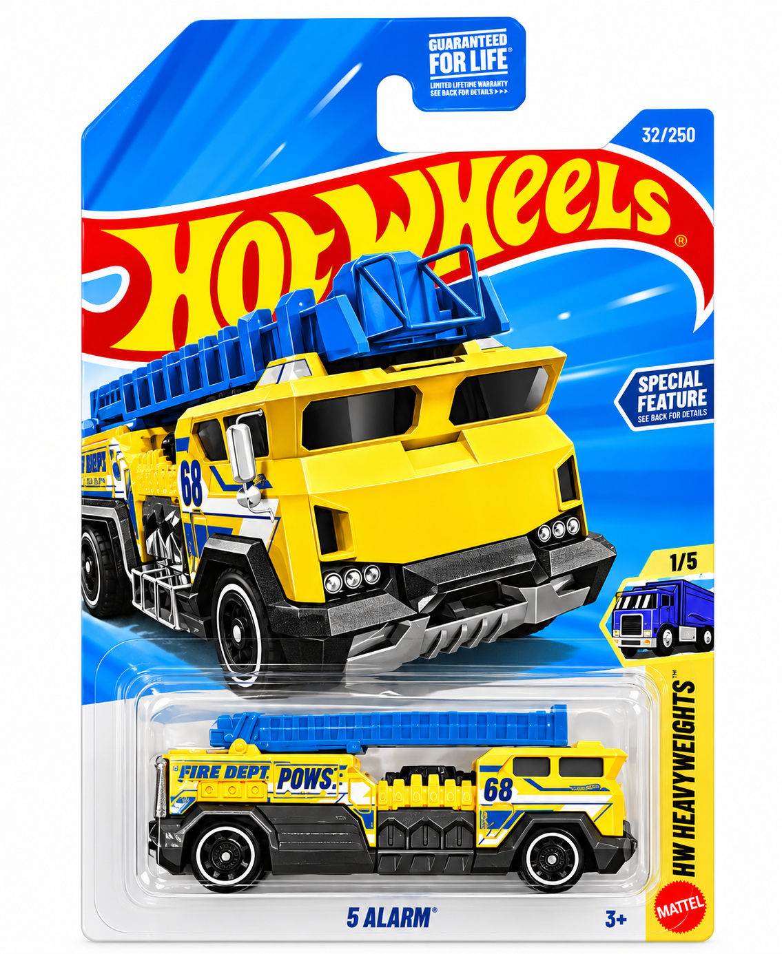 5 Alarm Fire Truck, Ladder Truck #32 Heavy Weights 1/5 2026 Hot Wheels - Yellow